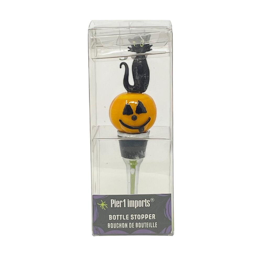 Pier 1 Imports Black Cat Jack O Lantern Halloween Bottle Stopper NEW‎ Retired